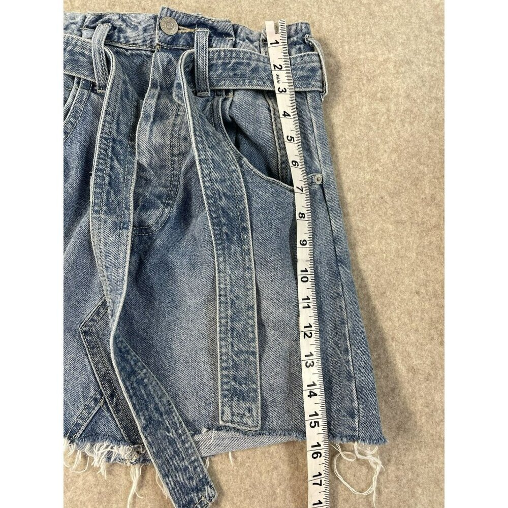 Free People We The Free Sz 25 East of Eden Belted Denim Frayed Mini Skirt - Picture 13 of 13